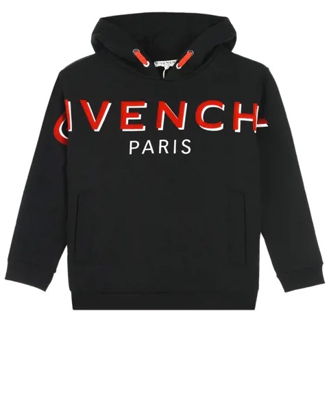 Черная толстовка-худи с красным логотипом Givenchy детская