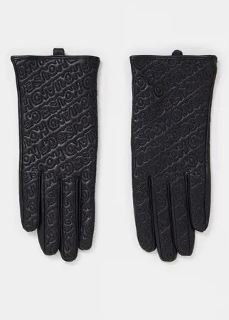 Черные кожаные перчатки с простроченным логотипом House of Holland-Черный цвет