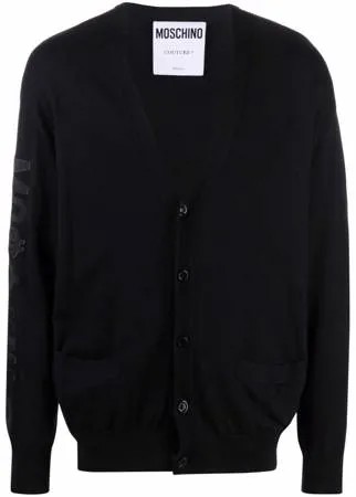 Moschino кардиган с V-образным вырезом и нашивкой-логотипом