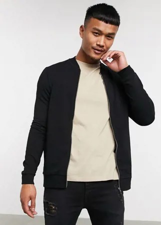 Черный трикотажный бомбер ASOS DESIGN-Черный цвет