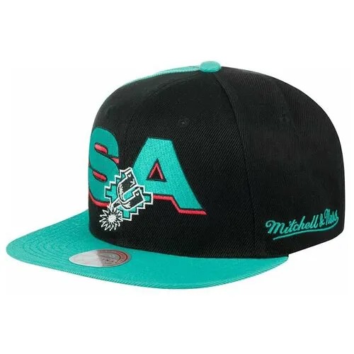 Бейсболка MITCHELL NESS арт. 6MUSSH21299-SASBKTL San Antonio Spurs NBA (черный / голубой), размер ONE