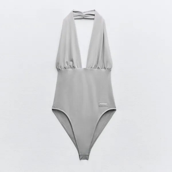Боди Zara Polyamide Pantone Halter, серый