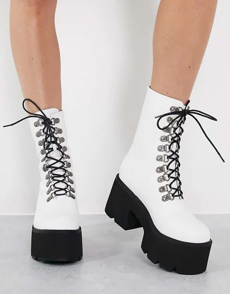 Белые ботинки на толстой подошве со шнуровкой Lamoda-Белый