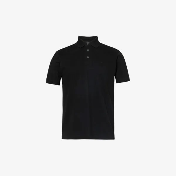 Рубашка-поло из хлопка с короткими рукавами и вышитым логотипом Emporio Armani, цвет nero