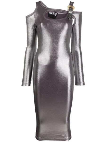 Versace Jeans Couture платье миди с эффектом металлик и вырезами, серебристый