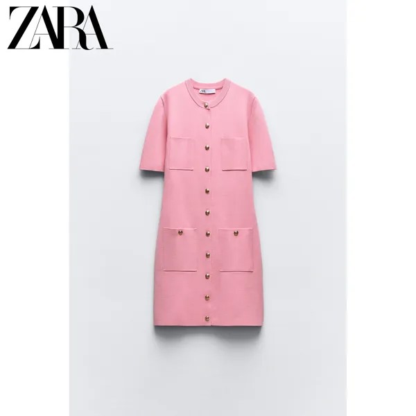 ZARA новая летняя женская трикотажная мини-юбка с золотыми пуговицами 3471018 620, цвет Розовый