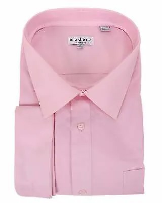 Мужская однотонная розовая классическая рубашка обычного кроя с раздвинутым воротником и французскими манжетами