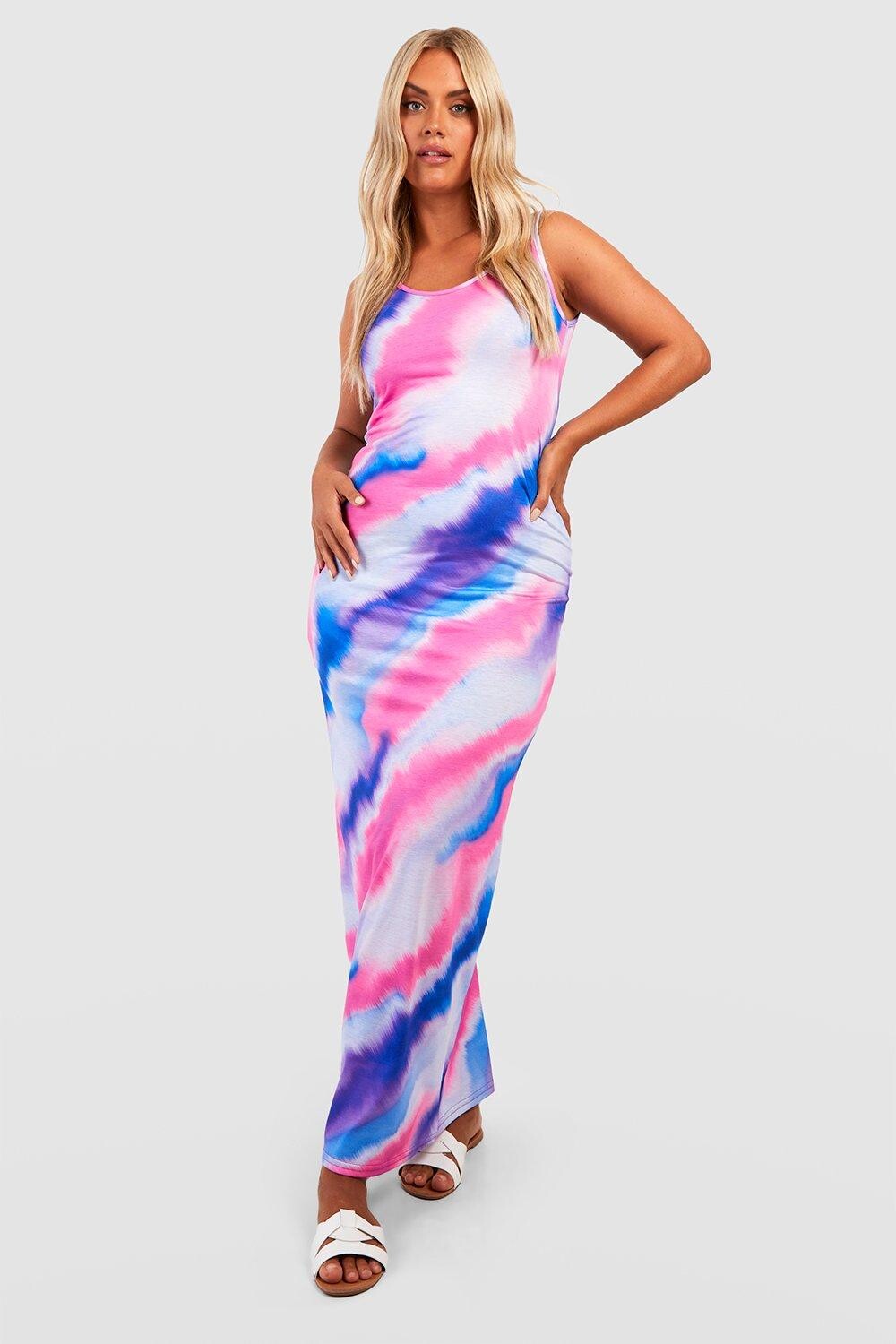 Трикотажное платье макси из джерси с принтом tie dye plus Boohoo, фиолетовый