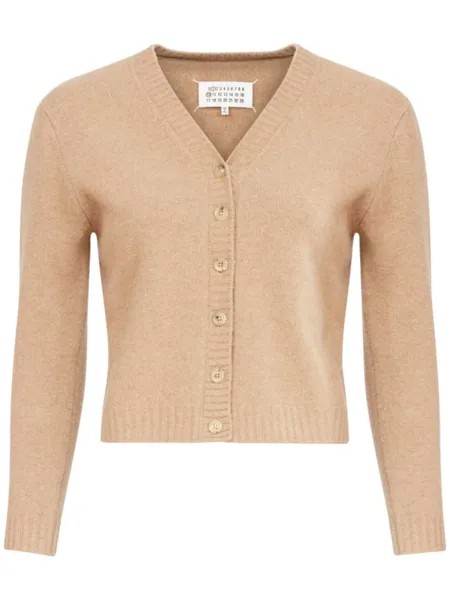 Maison Margiela шерстяной кардиган с V-образным вырезом, нейтральный цвет