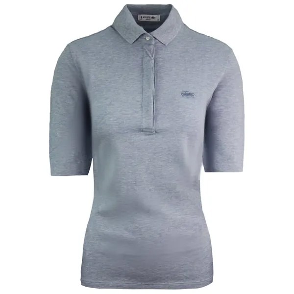 Приталенная женская рубашка-поло светло-серого цвета Lacoste, синий