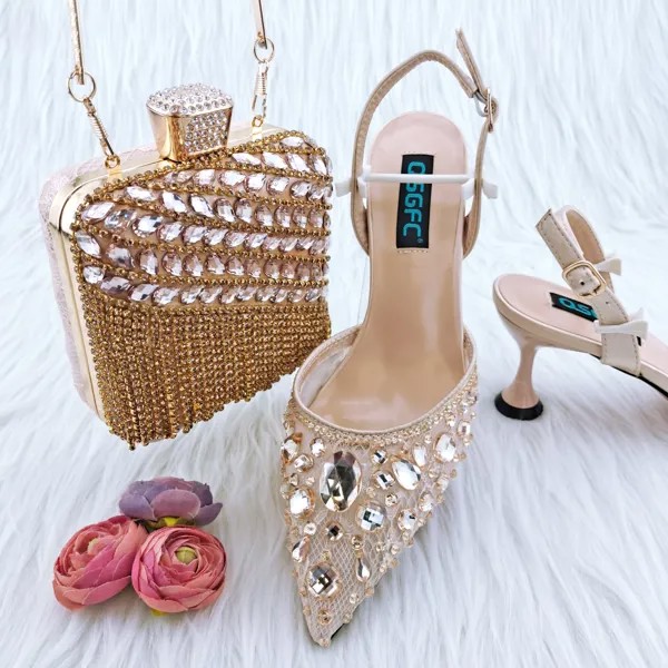 Doershow Итальянская обувь с подходящими сумками, итальянские африканские женские вечерние туфли и сумки, комплекты женской обуви персикового ...