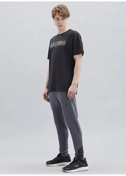 Простая черная мужская футболка большого размера с круглым вырезом Skechers