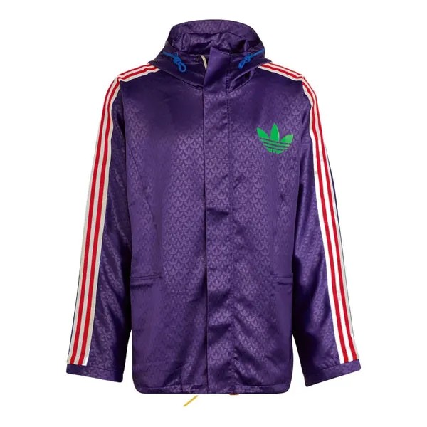 Куртка adidas originals Windbreaker Logo Printing Hooded Drawstring Sports Jacket 'Purple', фиолетовый