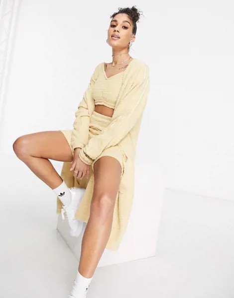 Бежевый oversized-кардиган из пушистого трикотажа adidas Originals 