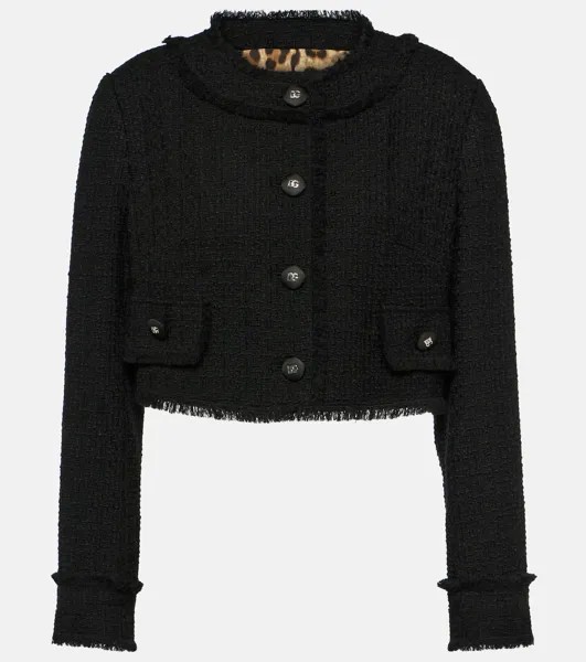 Укороченный твидовый жакет из смесовой шерсти Dolce&Gabbana, черный