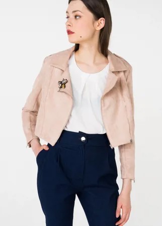 Кожаная куртка женская T-Skirt AW18-17-0484-FS бежевая 42-44