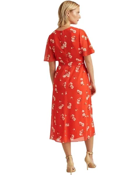 Платье LAUREN Ralph Lauren Floral Crinkled Georgette Dress, цвет Orange/Cream/Tan