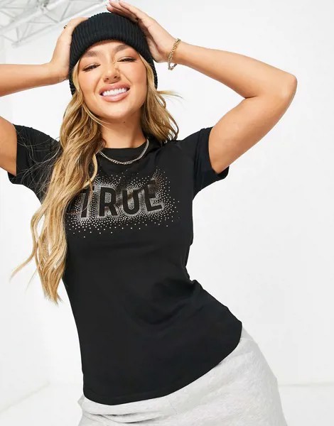 Черная футболка с круглым вырезом и блестками True Religion-Черный