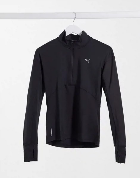 Черный лонгслив для бега на короткой молнии Puma Running