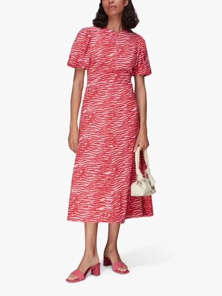 Шелковое платье миди с принтом зебры Seafoam Whistles, розовый/разноцветный