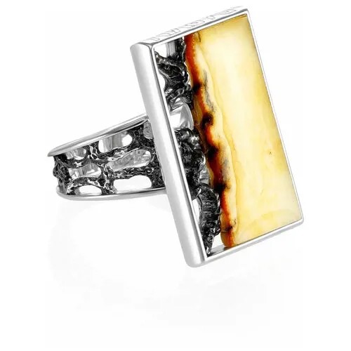 Amberholl Ажурное кольцо «Модерн» из серебра и натурального медового янтаря