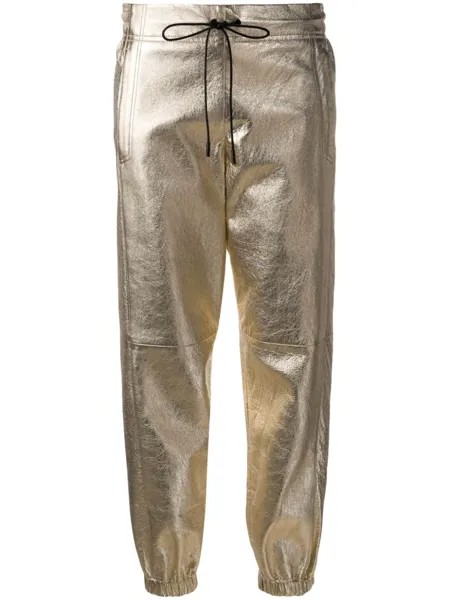 Saint Laurent спортивные брюки с эффектом металлик, золотистый