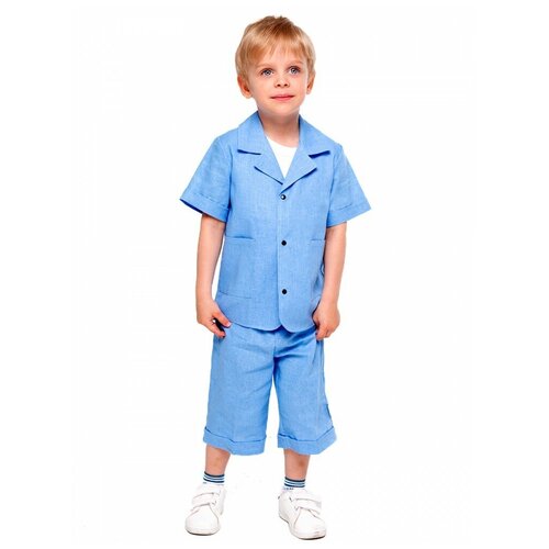 Комплект одежды Дашенька, майка и бриджи, нарядный стиль, размер 110, белый, голубой