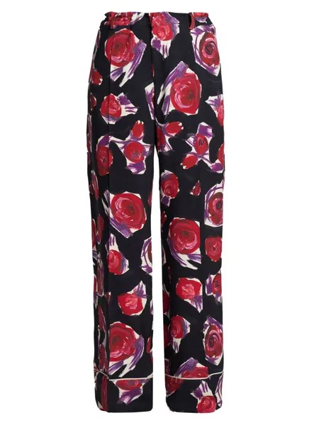 Трикотажные брюки с принтом роз Marni, черный