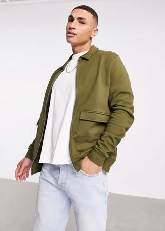 Трикотажная куртка Харрингтон цвета хаки ASOS DESIGN-Зеленый