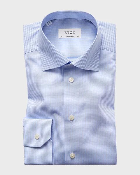 Мужская классическая рубашка в мелкую клетку современного кроя Eton, цвет Light Blue
