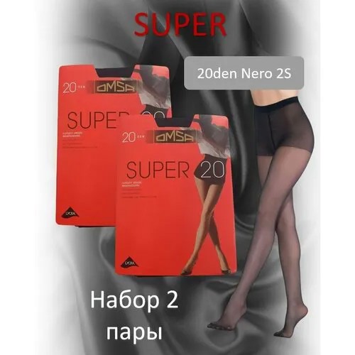 Колготки Omsa Super, 20 den, 2 шт., размер 2, черный