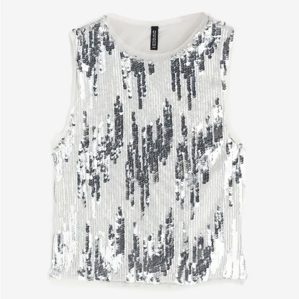 Топ H&M Sequined Tank, серебристый