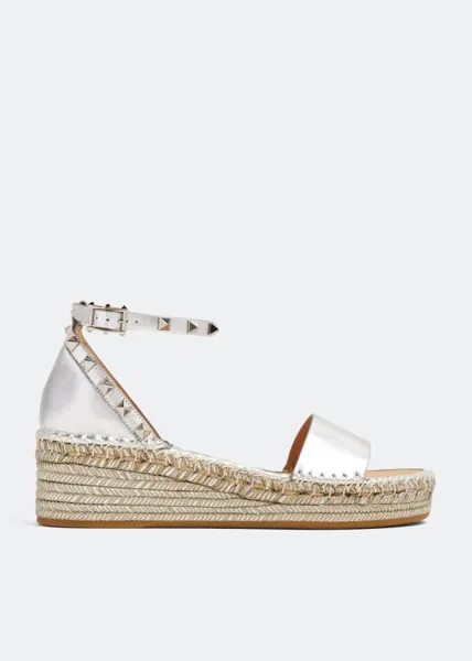 Сандалии Valentino Garavani Rockstud Double Flatform, серебряный