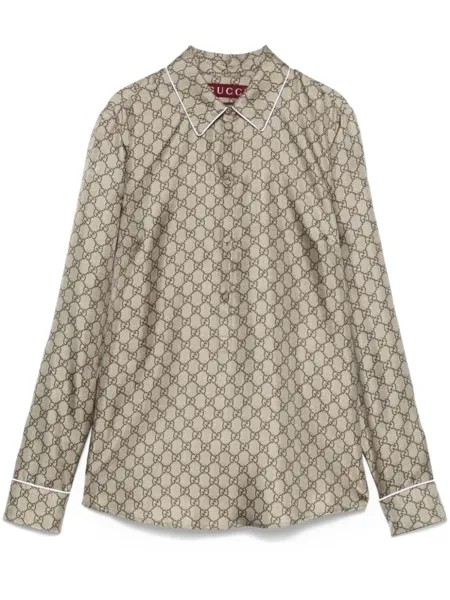Шелковая рубашка с принтом GG Supreme Gucci, нейтральный цвет
