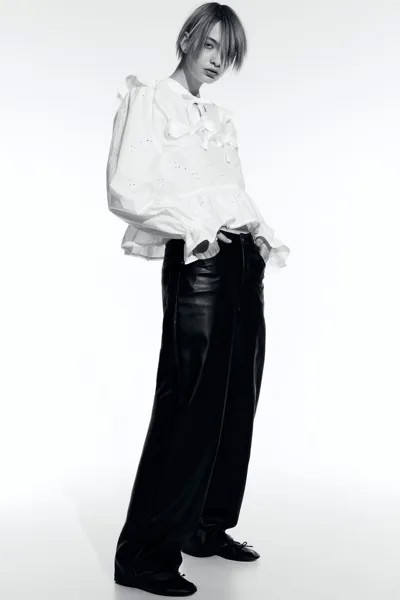 Блузка с воланами и завязками H&M, белый