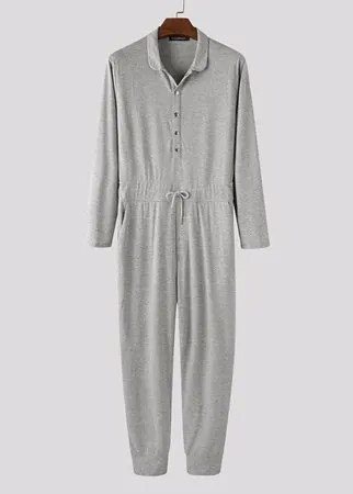 Чистые цветные карманы на кнопках Loungewear Drawstring Комбинезон Пижамы Комбинезоны для мужчин