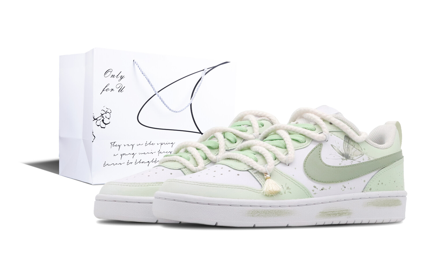 Кроссовки Nike Court Borough Skateboarding Shoes Women's Low-top White, зеленый