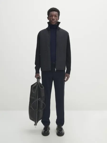 Вязаный кардиган из контрастной стеганой ткани Massimo Dutti, синий