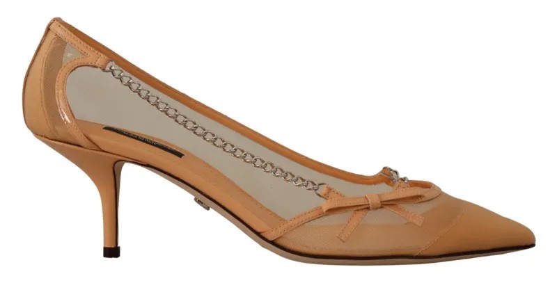 DOLCE - GABBANA Туфли персикового цвета, кожаные туфли-лодочки на каблуке с цепочками, EU39/US8,5 Рекомендуемая розничная цена 1000 долларов США