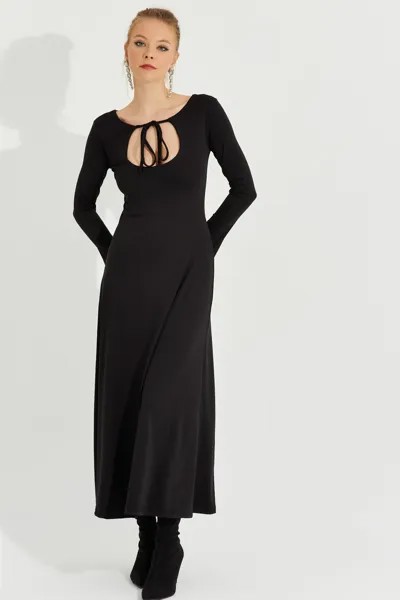 Женское черное платье макси с завязками на окнах Cool & Sexy, черный