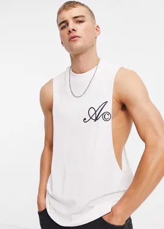 Белая майка свободного кроя с принтом логотипа на груди ASOS Actual-Белый