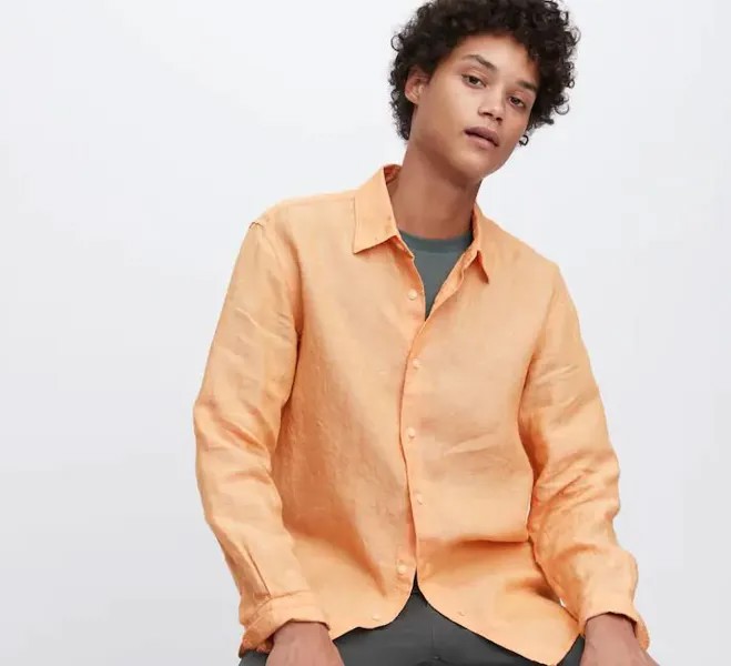 Рубашка классического кроя из льна премиум-класса Uniglo Premium Linen Regular Fit, оранжевый