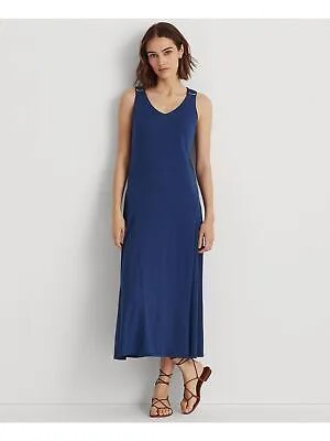 LAUREN RALPH LAUREN Женское темно-синее платье макси без рукавов с V-образным вырезом и фурнитурой 10