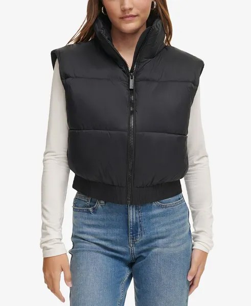 Женский укороченный жилет-пуховик с удлиненными плечами Calvin Klein Jeans, черный