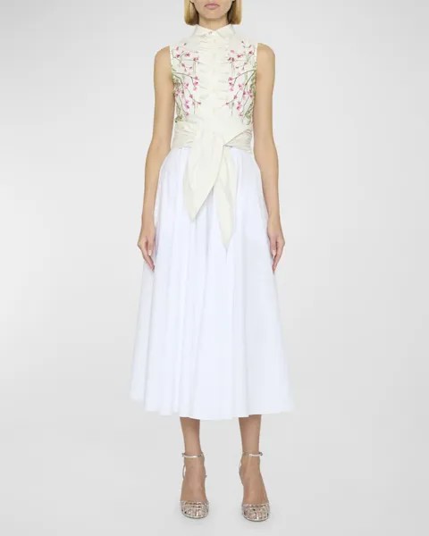 Платье-рубашка миди с цветочным принтом и завязками на талии с оборками Giambattista Valli