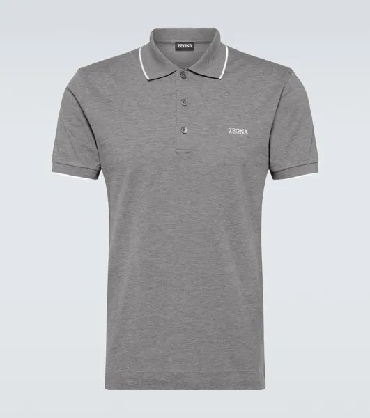 Рубашка-поло из смесового хлопка с логотипом Zegna, серый