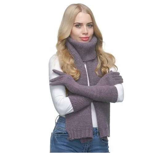 Шарф LAMBONIKA,170х23 см, one size, фиолетовый, серый