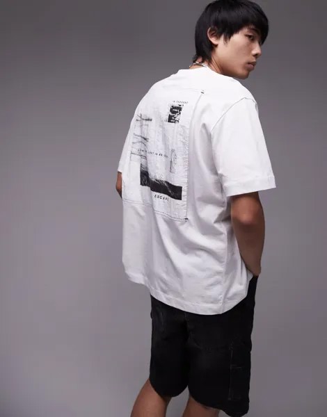 Белая футболка оверсайз Topman с фотонашивками на груди и спине