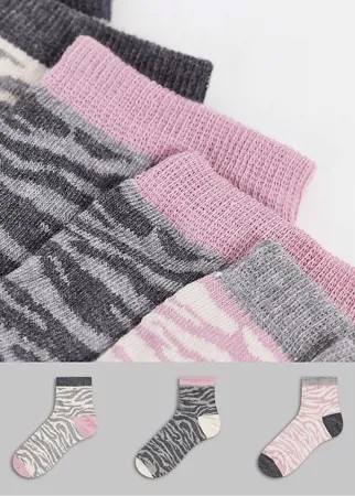 Подарочный набор из 3 пар носков с серым и розовым зебровым принтом Dune-Разноцветный