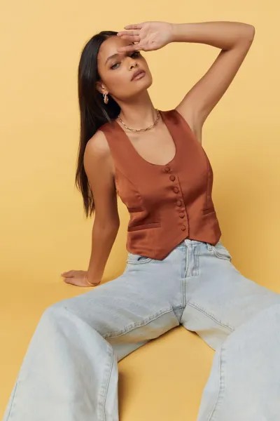 Атласный укороченный жилет Forever 21, коричневый